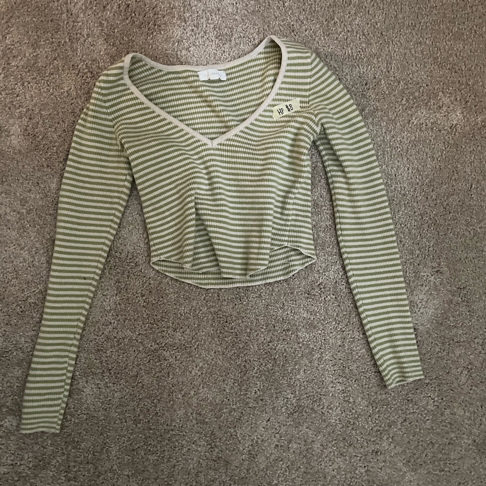 PacSun White and Green Fitted Crop Blouse